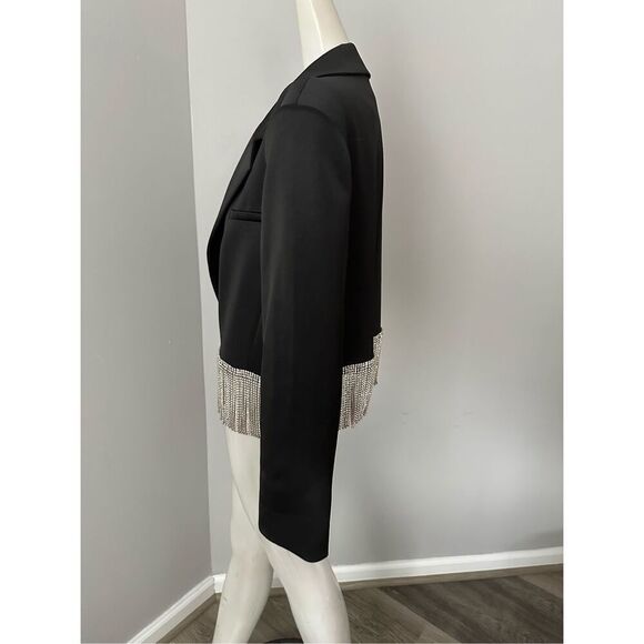 NWOT Alice + Olivia Shan Cropped Fringe Blazer in Black $795 - Picture 7 of 11